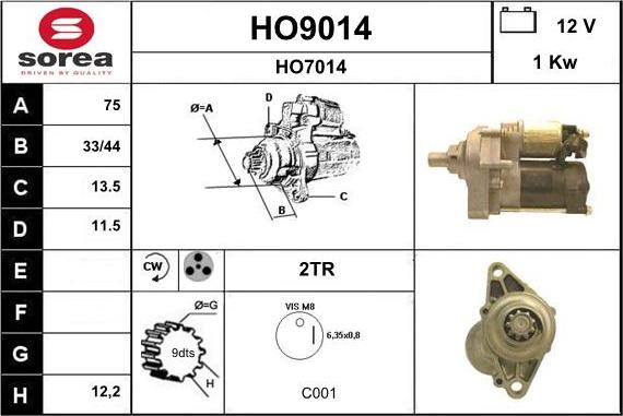 SNRA HO9014 - Стартер autospares.lv