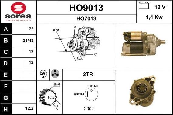 SNRA HO9013 - Стартер autospares.lv