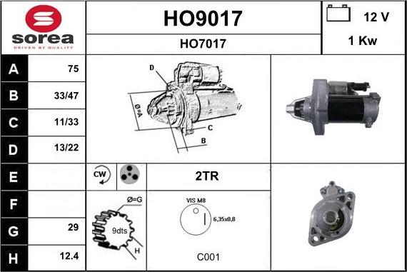 SNRA HO9017 - Стартер autospares.lv