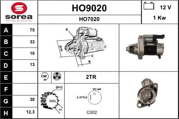 SNRA HO9020 - Стартер autospares.lv