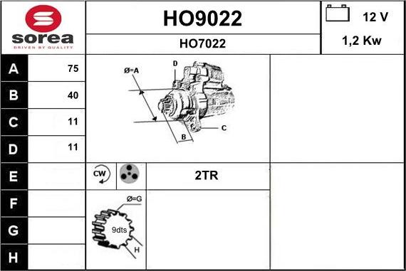 SNRA HO9022 - Стартер autospares.lv