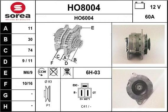 SNRA HO8004 - Генератор autospares.lv