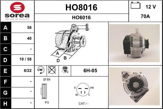 SNRA HO8016 - Генератор autospares.lv