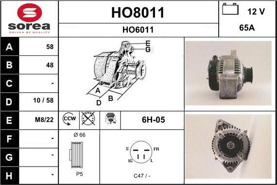 SNRA HO8011 - Генератор autospares.lv