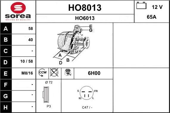 SNRA HO8013 - Генератор autospares.lv