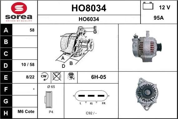 SNRA HO8034 - Генератор autospares.lv