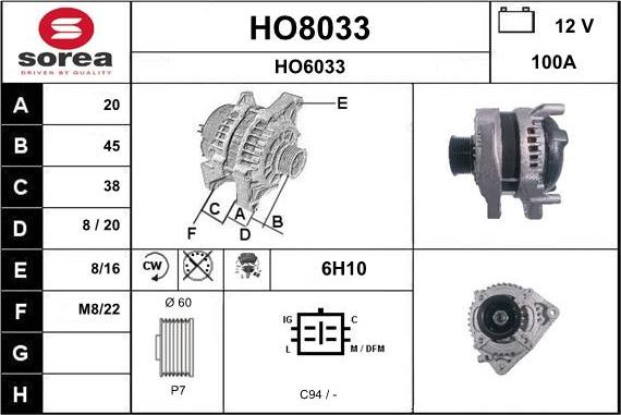 SNRA HO8033 - Генератор autospares.lv