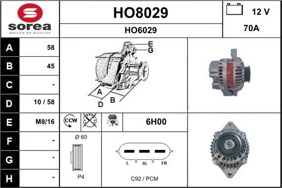 SNRA HO8029 - Генератор autospares.lv