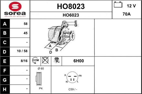 SNRA HO8023 - Генератор autospares.lv