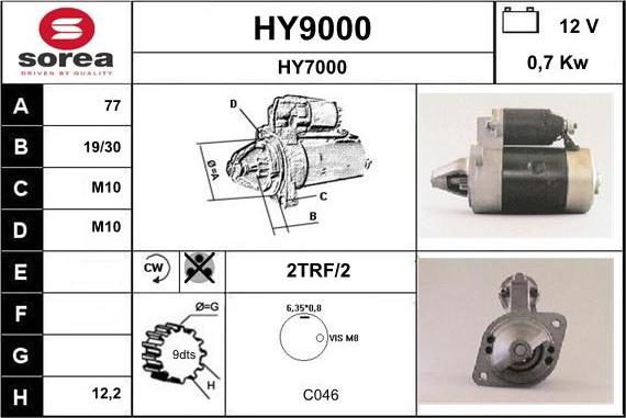 SNRA HY9000 - Стартер autospares.lv