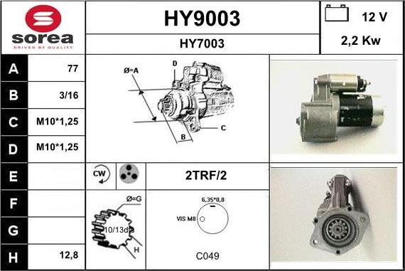 SNRA HY9003 - Стартер autospares.lv