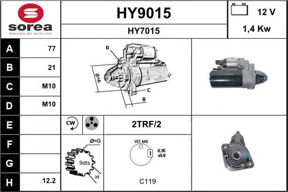 SNRA HY9015 - Стартер autospares.lv