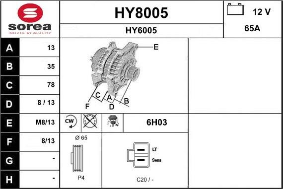 SNRA HY8005 - Генератор autospares.lv