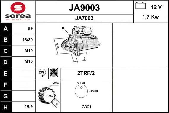 SNRA JA9003 - Стартер autospares.lv