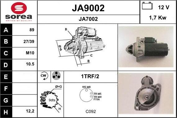 SNRA JA9002 - Стартер autospares.lv