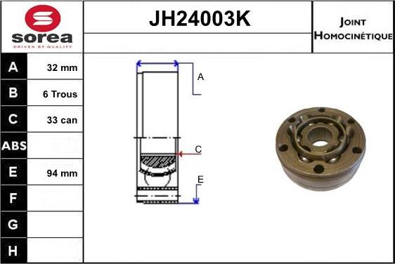 SNRA JH24003K - Шарнирный комплект, ШРУС, приводной вал autospares.lv