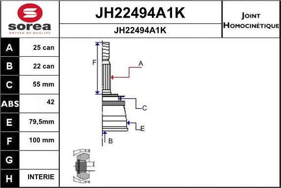 SNRA JH22494A1K - Шарнирный комплект, ШРУС, приводной вал autospares.lv