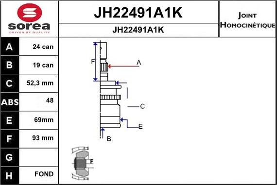 SNRA JH22491A1K - Шарнирный комплект, ШРУС, приводной вал autospares.lv