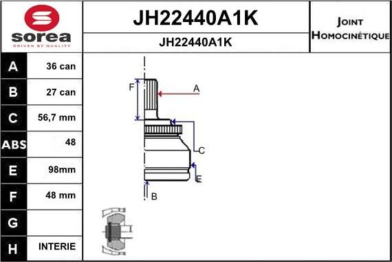 SNRA JH22440A1K - Шарнирный комплект, ШРУС, приводной вал autospares.lv