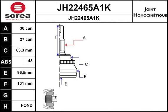 SNRA JH22465A1K - Шарнирный комплект, ШРУС, приводной вал autospares.lv