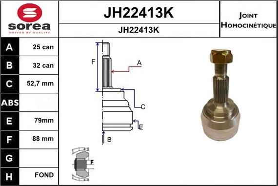 SNRA JH22413K - Шарнирный комплект, ШРУС, приводной вал autospares.lv