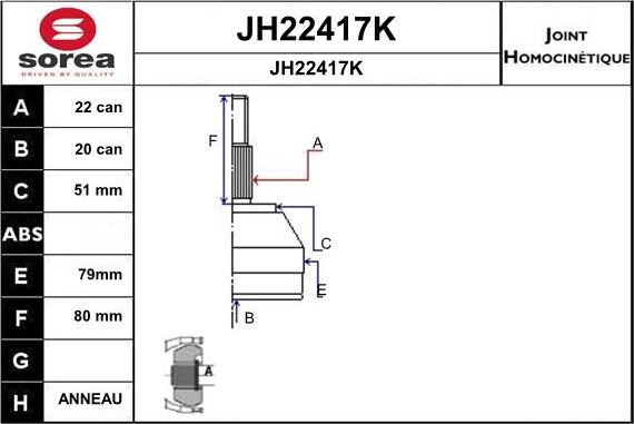 SNRA JH22417K - Шарнирный комплект, ШРУС, приводной вал autospares.lv