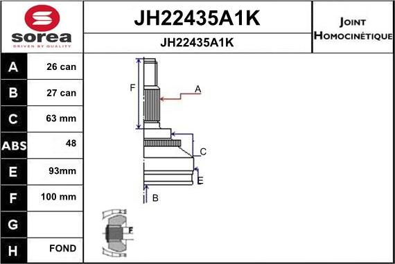 SNRA JH22435A1K - Шарнирный комплект, ШРУС, приводной вал autospares.lv