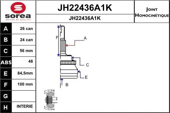 SNRA JH22436A1K - Шарнирный комплект, ШРУС, приводной вал autospares.lv