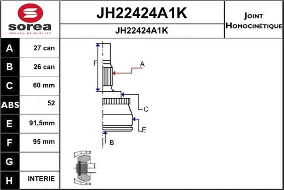 SNRA JH22424A1K - Шарнирный комплект, ШРУС, приводной вал autospares.lv