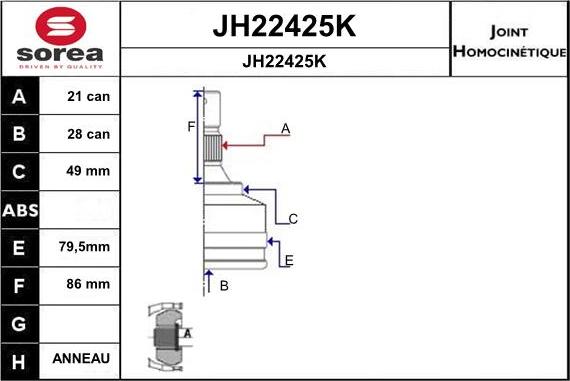 SNRA JH22425K - Шарнирный комплект, ШРУС, приводной вал autospares.lv