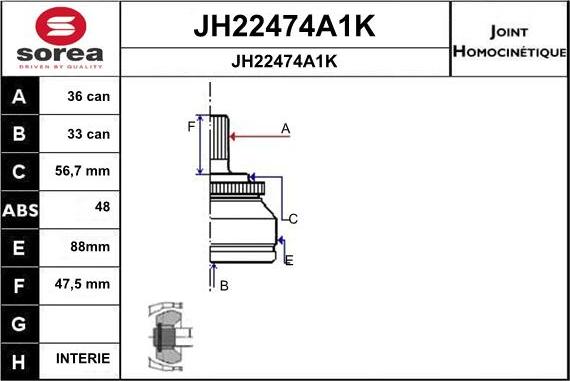 SNRA JH22474A1K - Шарнирный комплект, ШРУС, приводной вал autospares.lv