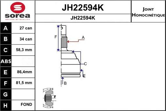 SNRA JH22594K - Шарнирный комплект, ШРУС, приводной вал autospares.lv