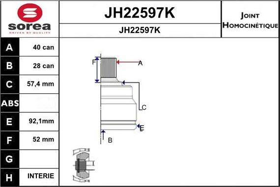 SNRA JH22597K - Шарнирный комплект, ШРУС, приводной вал autospares.lv