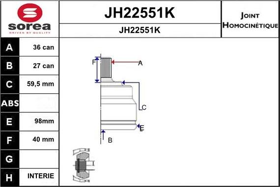 SNRA JH22551K - Шарнирный комплект, ШРУС, приводной вал autospares.lv