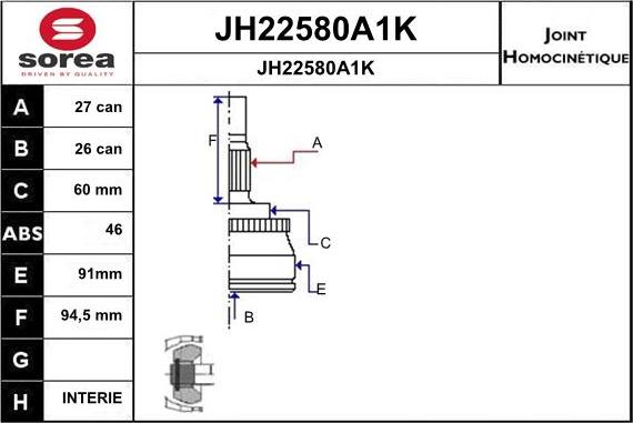 SNRA JH22580A1K - Шарнирный комплект, ШРУС, приводной вал autospares.lv