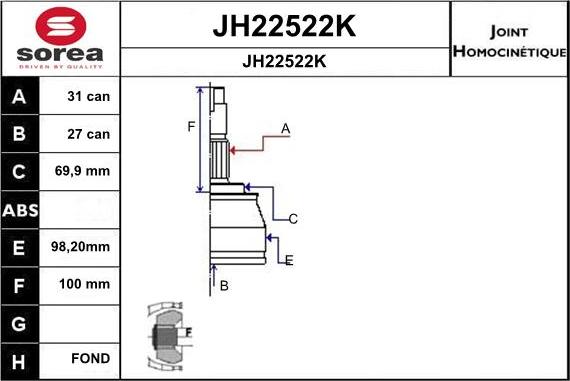 SNRA JH22522K - Шарнирный комплект, ШРУС, приводной вал autospares.lv