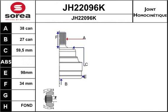 SNRA JH22096K - Шарнирный комплект, ШРУС, приводной вал autospares.lv