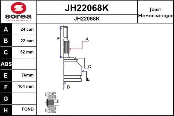 SNRA JH22068K - Шарнирный комплект, ШРУС, приводной вал autospares.lv