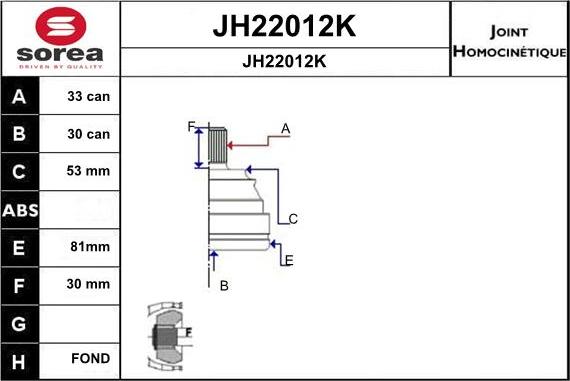 SNRA JH22012K - Шарнирный комплект, ШРУС, приводной вал autospares.lv