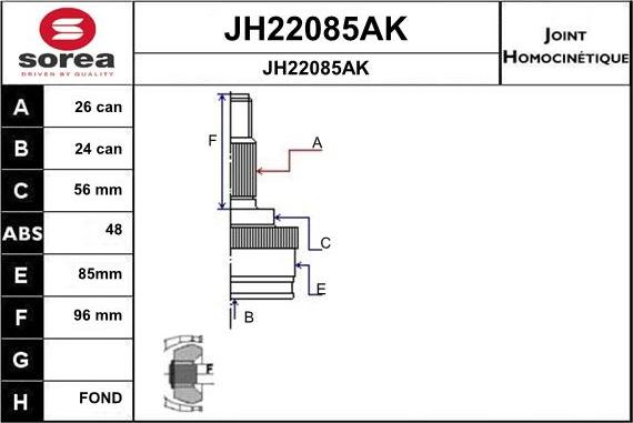 SNRA JH22085AK - Шарнирный комплект, ШРУС, приводной вал autospares.lv