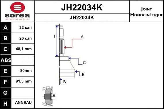 SNRA JH22034K - Шарнирный комплект, ШРУС, приводной вал autospares.lv