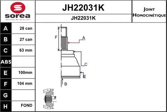 SNRA JH22031K - Шарнирный комплект, ШРУС, приводной вал autospares.lv