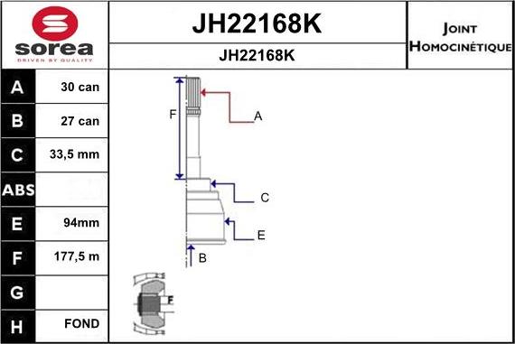 SNRA JH22168K - Шарнирный комплект, ШРУС, приводной вал autospares.lv