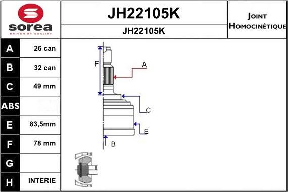 SNRA JH22105K - Шарнирный комплект, ШРУС, приводной вал autospares.lv