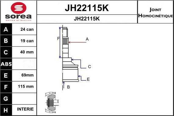 SNRA JH22115K - Шарнирный комплект, ШРУС, приводной вал autospares.lv