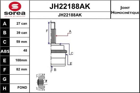 SNRA JH22188AK - Шарнирный комплект, ШРУС, приводной вал autospares.lv