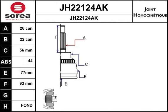 SNRA JH22124AK - Шарнирный комплект, ШРУС, приводной вал autospares.lv