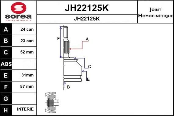 SNRA JH22125K - Шарнирный комплект, ШРУС, приводной вал autospares.lv