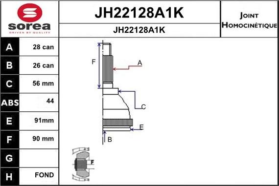 SNRA JH22128A1K - Шарнирный комплект, ШРУС, приводной вал autospares.lv