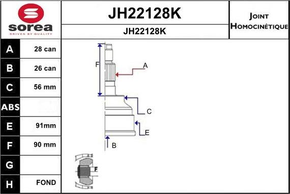 SNRA JH22128K - Шарнирный комплект, ШРУС, приводной вал autospares.lv